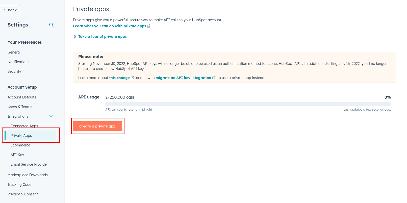HubSpot_private_app_private_apps_menu