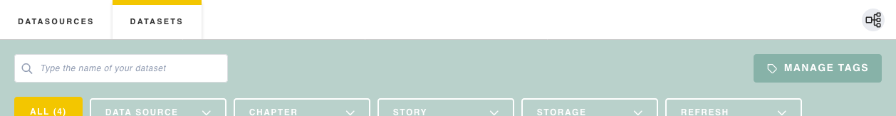 Capture screen that shows how to access to the data lineage icon from the DataHub Interface, the icon is located at the top right of the UI