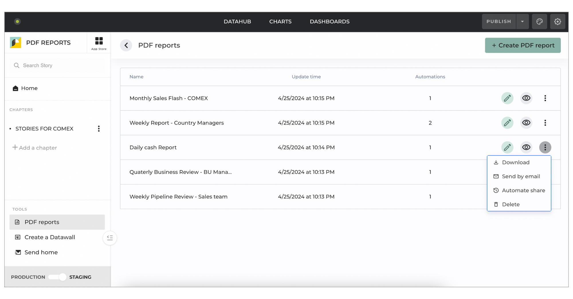 PDF Report list screen