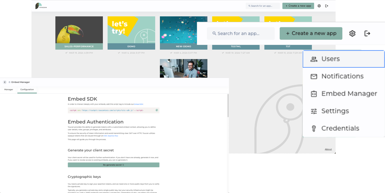 Appstore header, setting menu, Embed Manager header