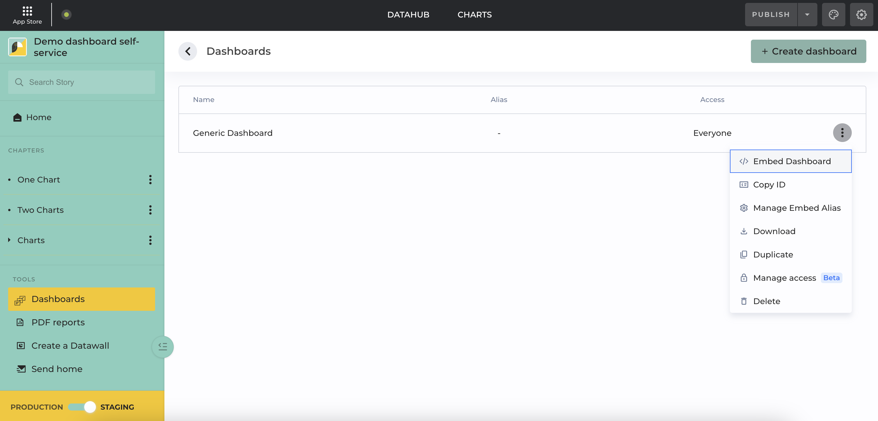 Dashboard options