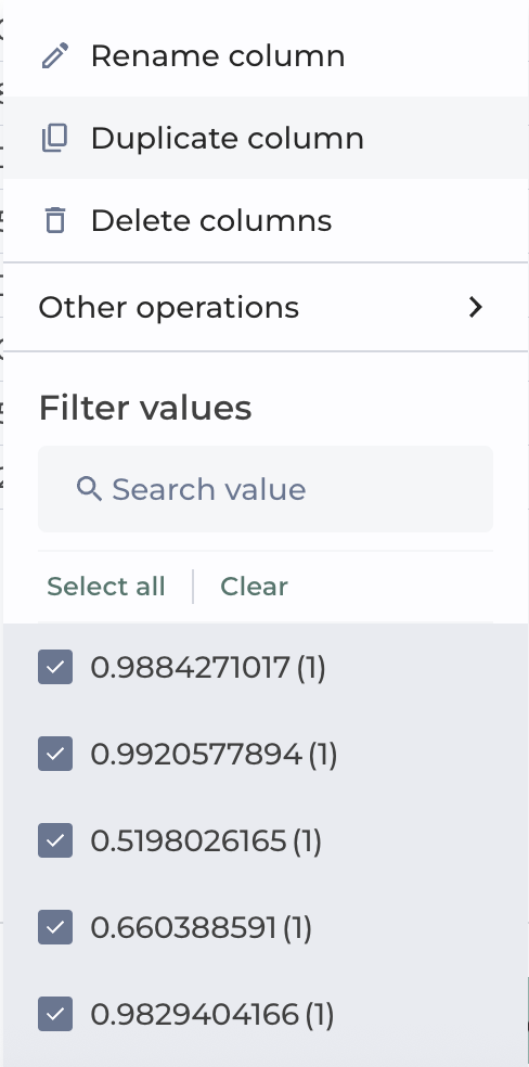 Captures that shows the steps that can be used by clicking on the three dot menu available on each column header