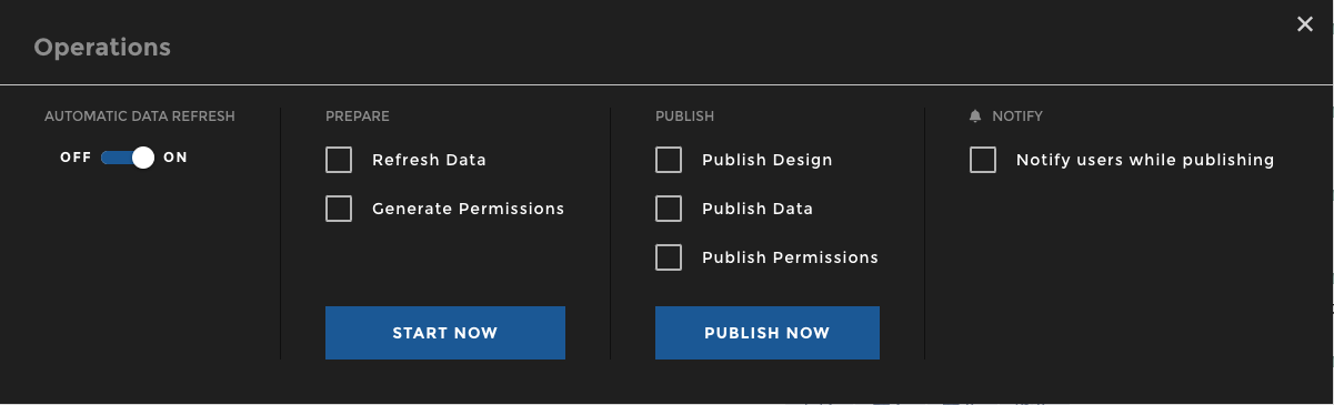 Publish operations pop over